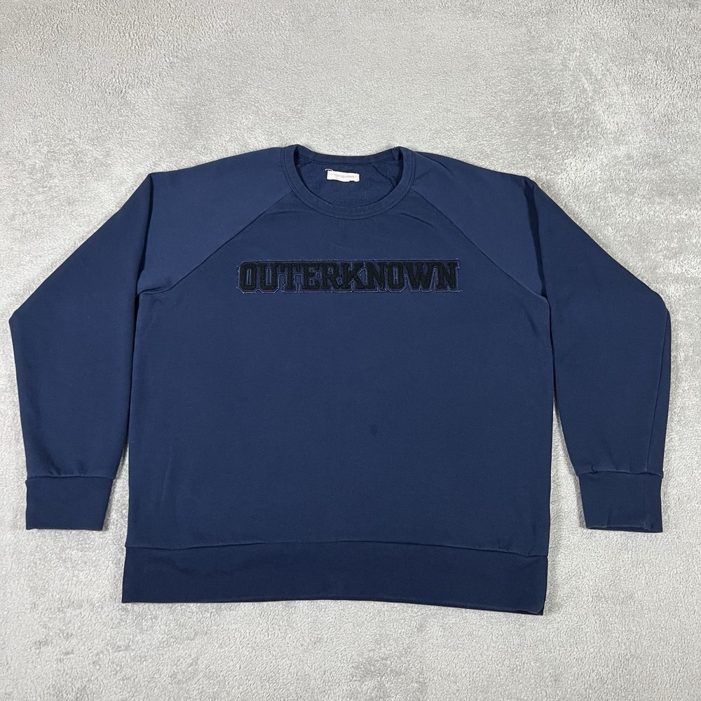 Outerknown Sweatshirt Sweater Men Large Blue Pullover Crew Neck Stretch Spellout